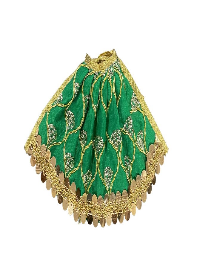 TENDSY MATA Rani Chunri Patka & Lehenga Dress Set for Durga Lakshmi Saraswati Parvati Devi | Fancy Poshak for Goddess Idol | Puja Decoration Cloth | Navratri Temple Use (6 No., Green) - Image 2